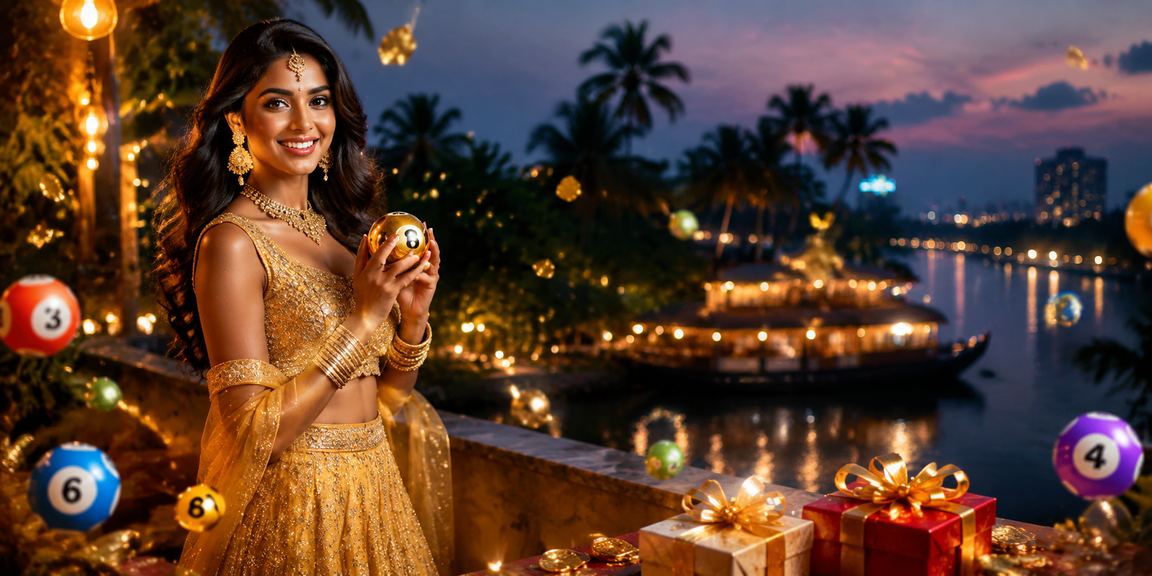 Slots machine themed image with Kerala backwaters and traditional dress